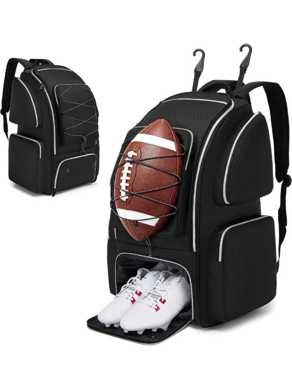 Large Capacity Football Backpack with Shoe Compartment, Padded Straps & Multiple